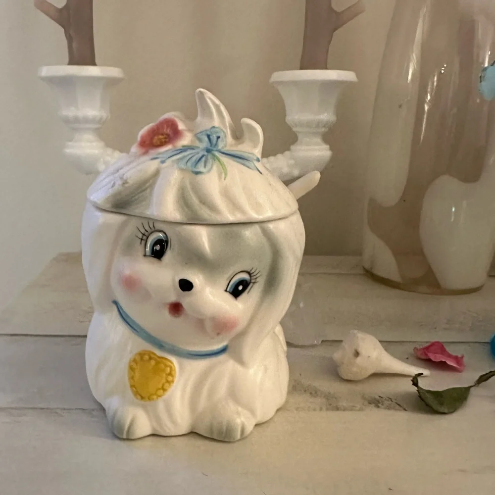 Vintage Lefton Toodles White Fog Anamorphic Sugar Jar - Picture 3 of 8